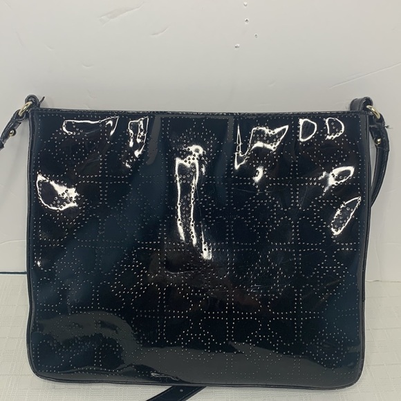 Kate Spade ♠️ 
Darby Metro Perforated Hearts Black Patent Leather Cross Body Bag - Picture 3 of 10